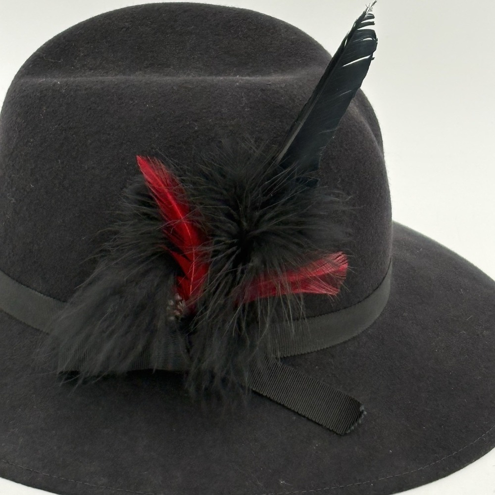 Vintage Doeskin 100% Wool Hat w/ Feather Trim‎ by Geo W. Bollman USA Black - Picture 2 of 10